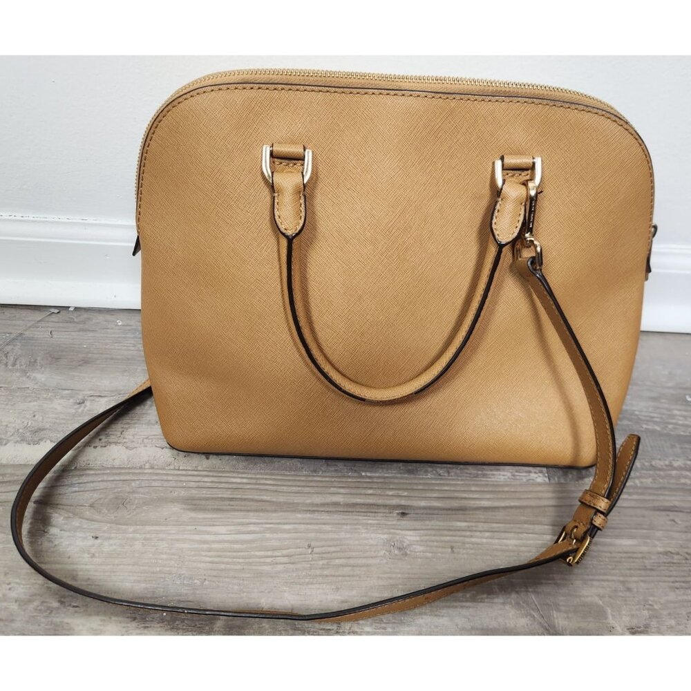 Michael Kors Cindy LG Tan Dome Satchel Bag Oyster Saffiano Leather - Picture 2 of 8